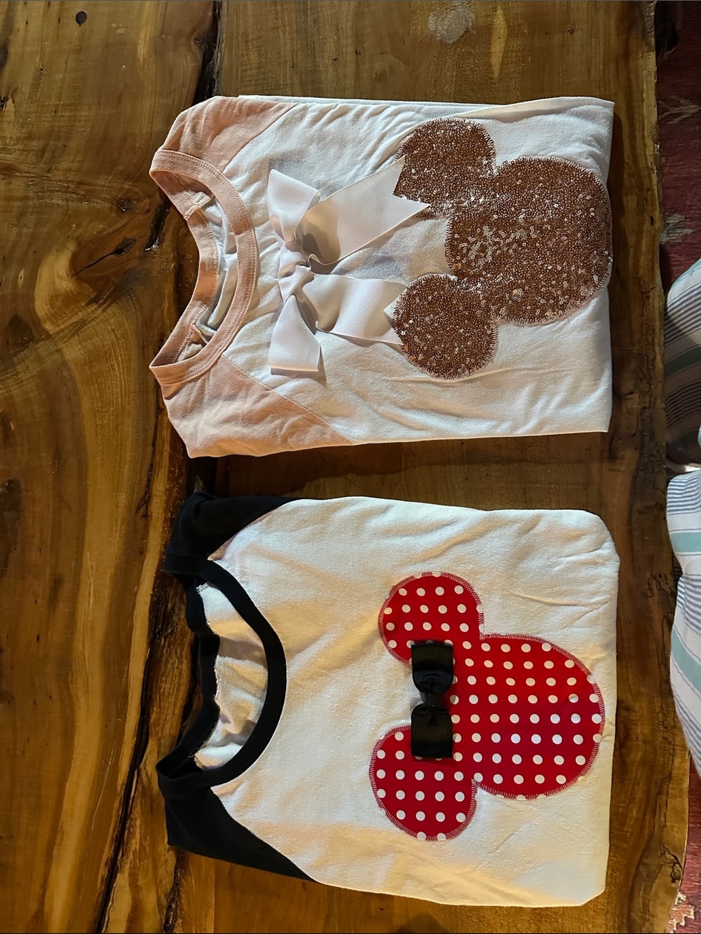DISNEY  WOMENS White Tee with Pink Sequin Minnie Accent and polka dot Minnie